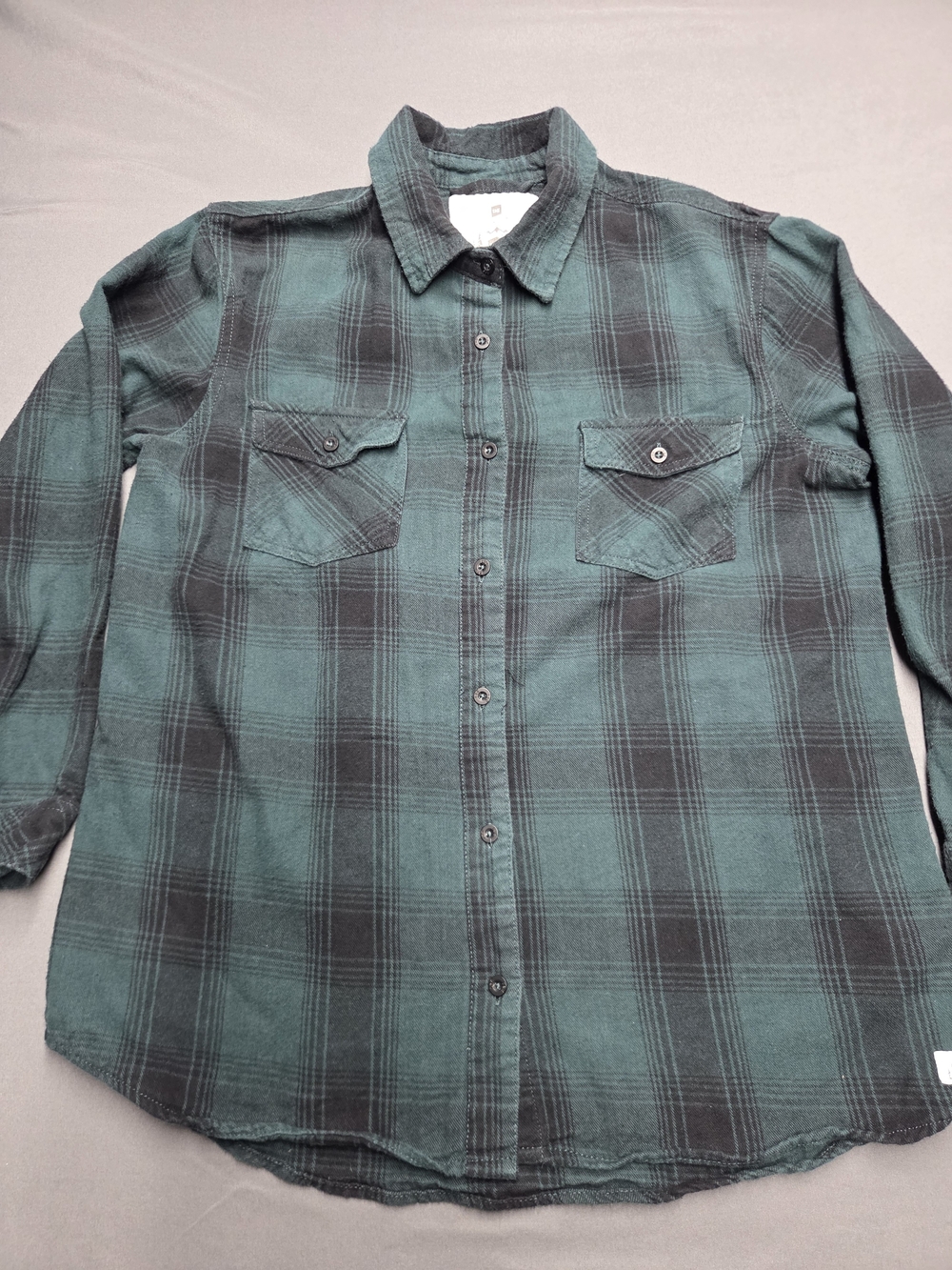Tag Cabin Life Green Black Plaid Flannel Shirt Unisex Women's L 100% Cotton